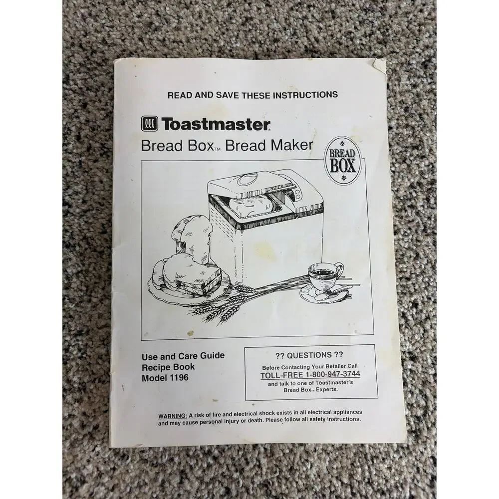 Toastmaster Bread Maker Machine Model 1196 Instruction Manual Recipe Book